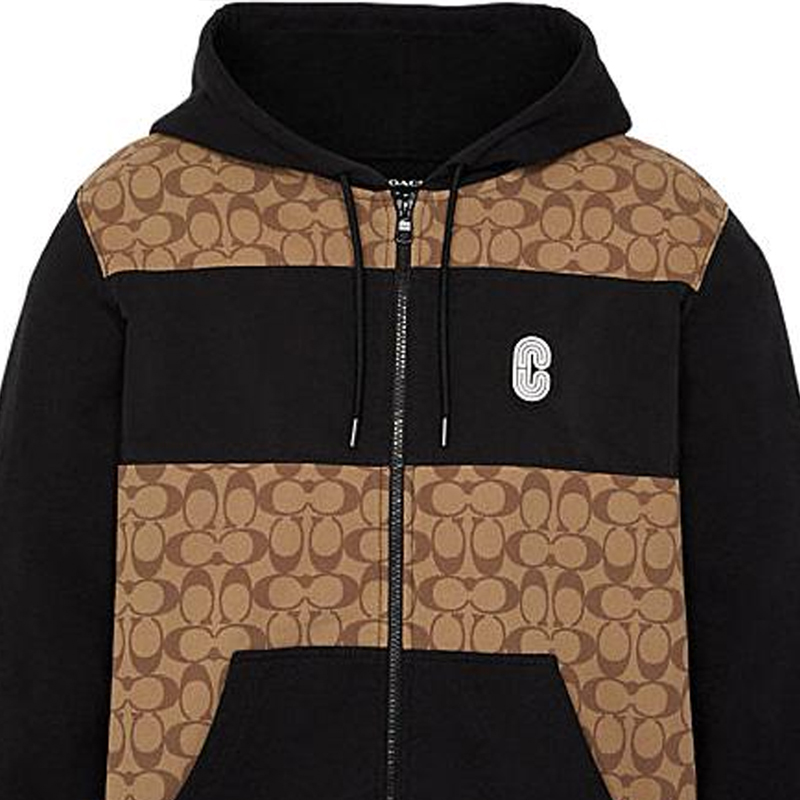 Cheap COACH Hoodie Pria Warna Khaki Logo Print Drawstring. C7817-OFZ