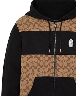 COACH Hoodie Pria Warna Khaki Logo Print Drawstring. C7817-OFZ 1