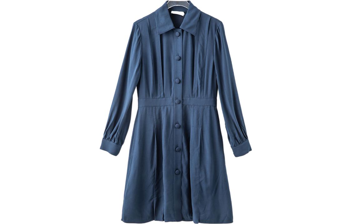 COACH Navy Blue Long Sleeve Midi Dress with Cinched Waist C4355-NAV