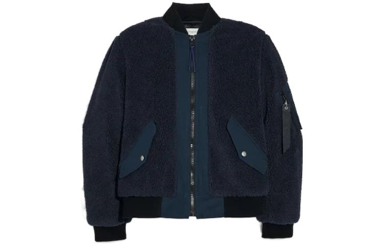 COACH Navy Ribbed Knit Trim Zip-Up Jacket 79561-NAV