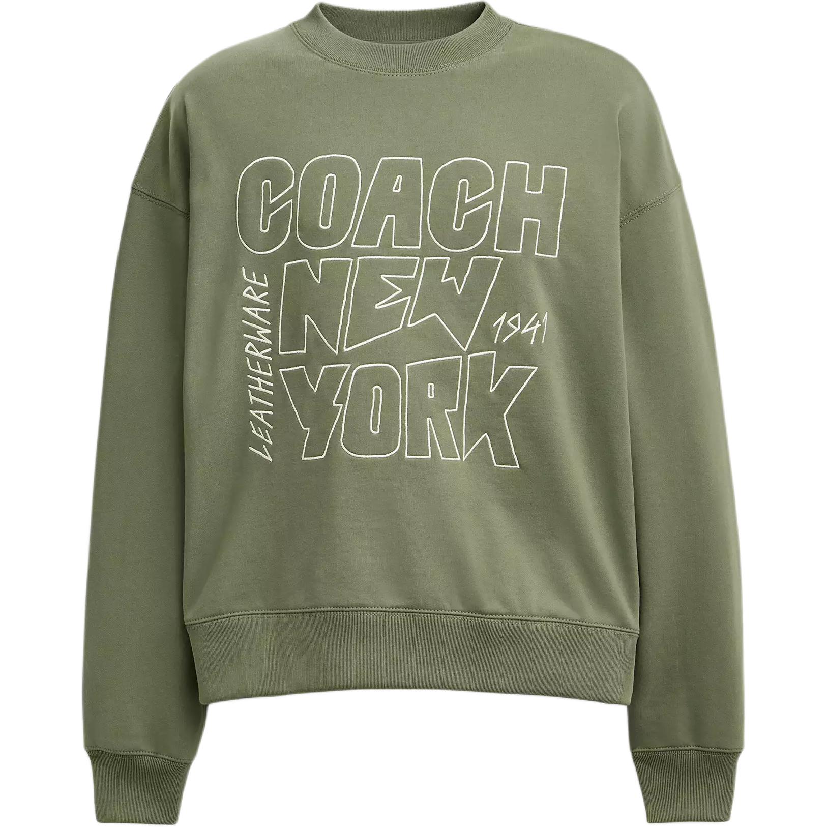 COACH Olive Brown Oversized Crewneck Sweatshirt with Logo Print CX405-RM3