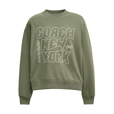 COACH Olive Brown Oversized Crewneck Sweatshirt with Logo Print CX405-RM3