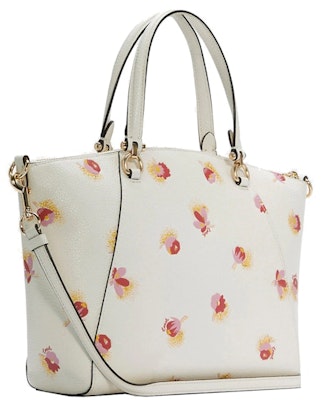 蔻驰草原花卉印花拉链斜挎包 粉笔白/多色 Order 蔻驰草原花卉印花拉链斜挎包 粉笔白/多色