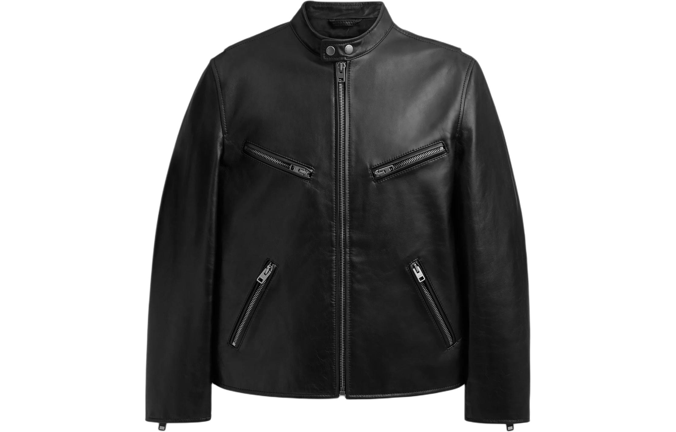 Order COACH レーサー ブラックレザー ジップアップジャケット クルーネックデザイン. CN944-BLK