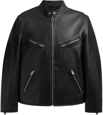 COACH レーサー ブラックレザー ジップアップジャケット クルーネックデザイン. CN944-BLK Order COACH レーサー ブラックレザー ジップアップジャケット クルーネックデザイン. CN944-BLK