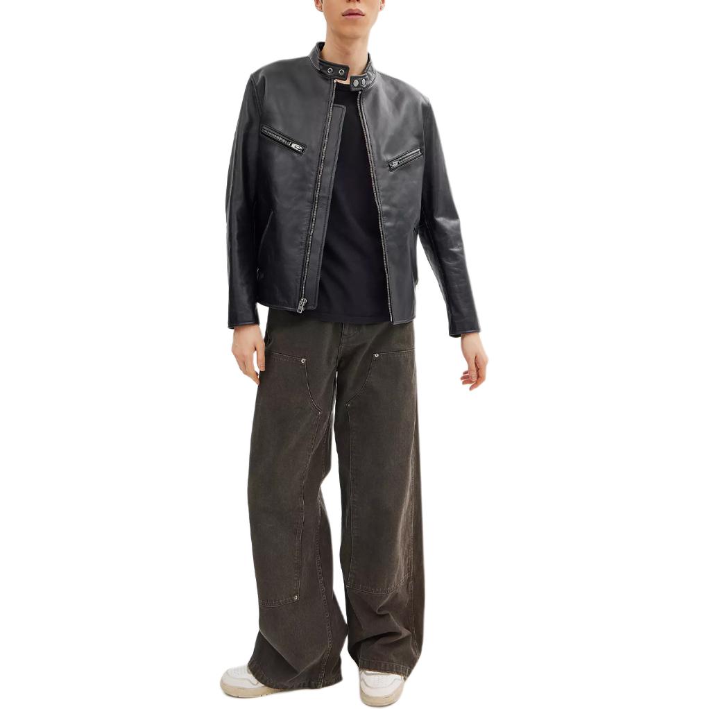 Lookbook COACH レーサー ブラックレザー ジップアップジャケット クルーネックデザイン. CN944-BLK