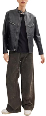 COACH レーサー ブラックレザー ジップアップジャケット クルーネックデザイン. CN944-BLK Lookbook COACH レーサー ブラックレザー ジップアップジャケット クルーネックデザイン. CN944-BLK