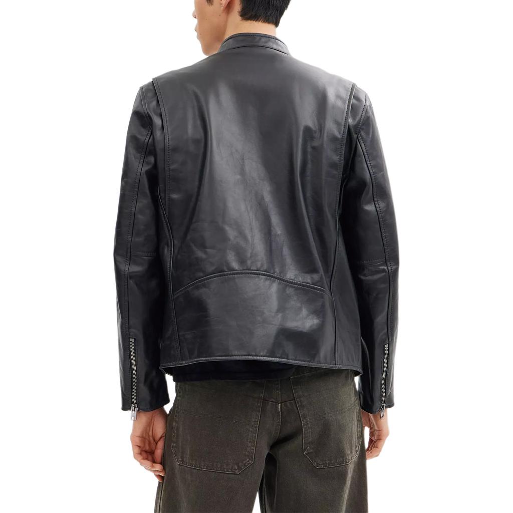 Shop COACH レーサー ブラックレザー ジップアップジャケット クルーネックデザイン. CN944-BLK