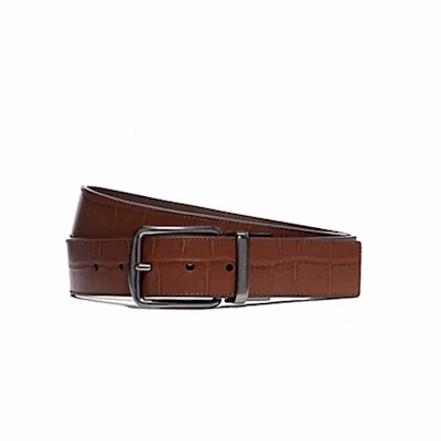 COACH Reversible Crocodile-Embossed Leather Belt Brown 3.8cm F73136-SADDLE