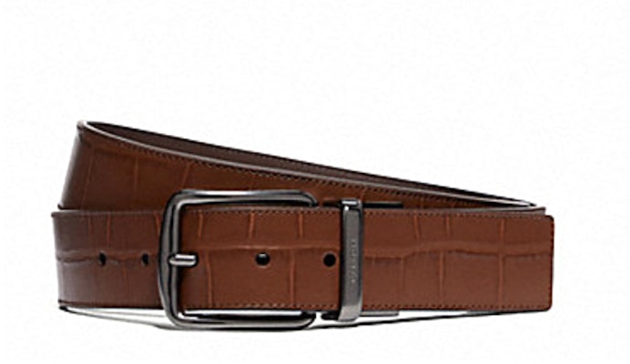 COACH Tali Pinggang Kulit Timbul Buaya Boleh Balik Coklat 3.8cm F73136-SADDLE Order COACH Tali Pinggang Kulit Timbul Buaya Boleh Balik Coklat 3.8cm F73136-SADDLE