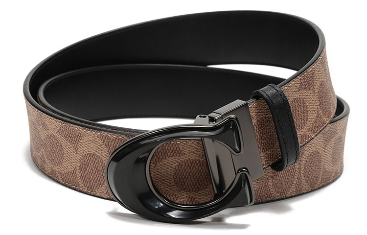 Order COACH Reversible Leather Belt with Signature Print - Khaki/Black, 3.7cm Width 76428-KHBK