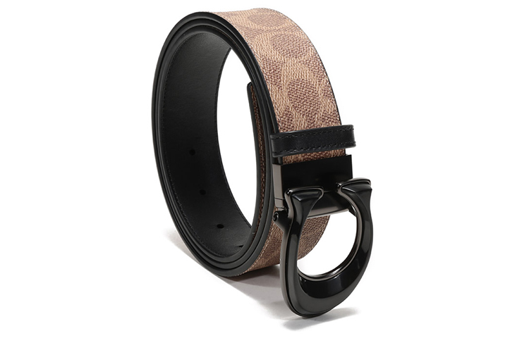 Shop COACH Reversible Leather Belt with Signature Print - Khaki/Black, 3.7cm Width 76428-KHBK