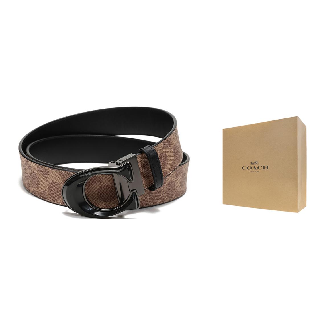 Details for COACH Reversible Leather Belt with Signature Print - Khaki/Black, 3.7cm Width 76428-KHBK