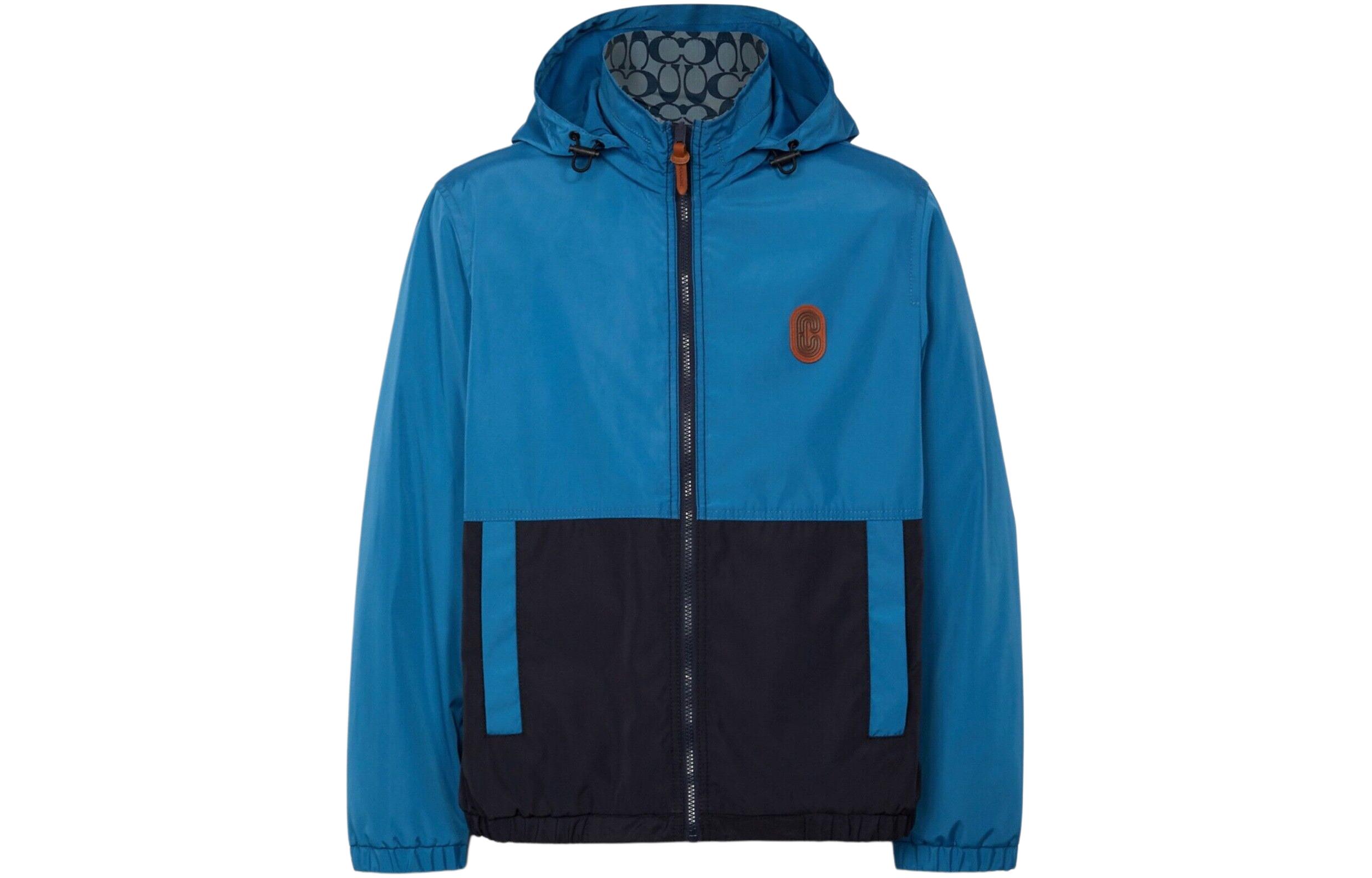 COACH Reversible Logo Patch Hooded Jacket Blue C3034-SJ7