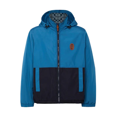 COACH Reversible Logo Patch Hooded Jacket Blue C3034-SJ7