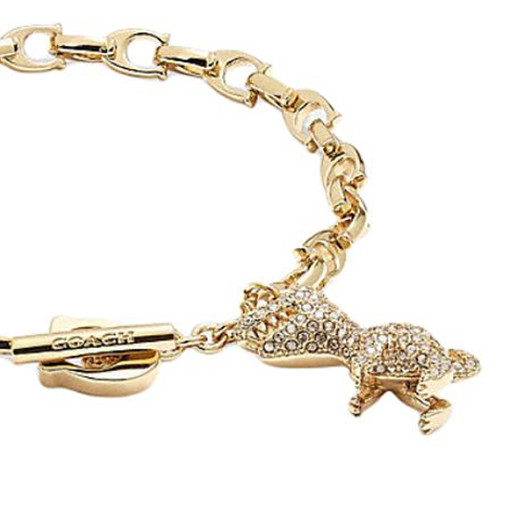 Shop COACH Rexy Logo Gelang Rantai Unisex Emas - Perhiasan Pasangan Klasik. CB417-Z88