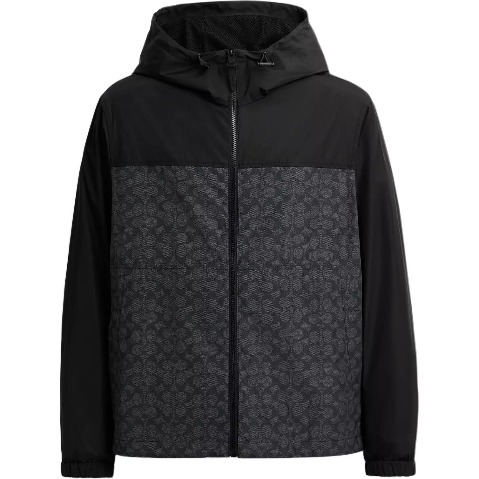 COACH Signature  Black Full-Zip Windbreaker Jacket in Recycled Polyester. CV310-R8E