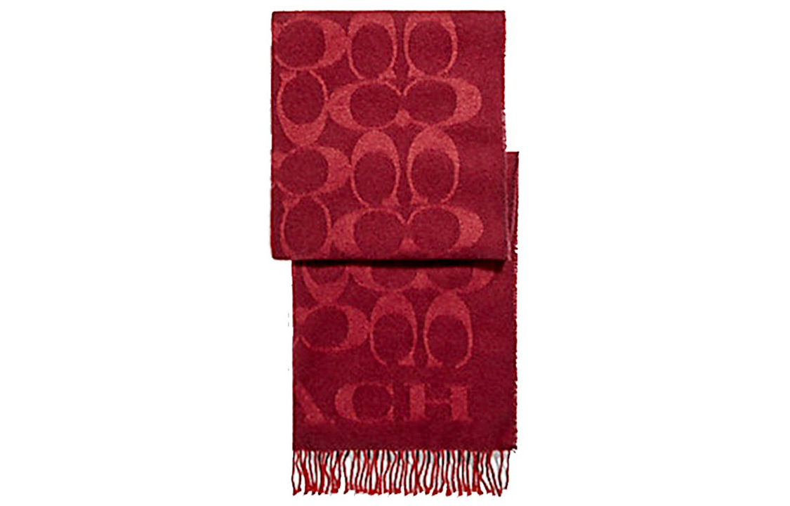 COACH Signature C Red Wool Fringe Scarf Unisex F76384-F8Q