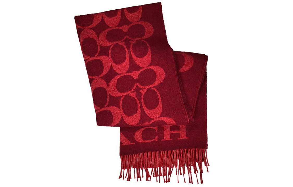 Shop COACH Signature C Syal Wol Merah dengan Rumbai Unisex F76384-F8Q