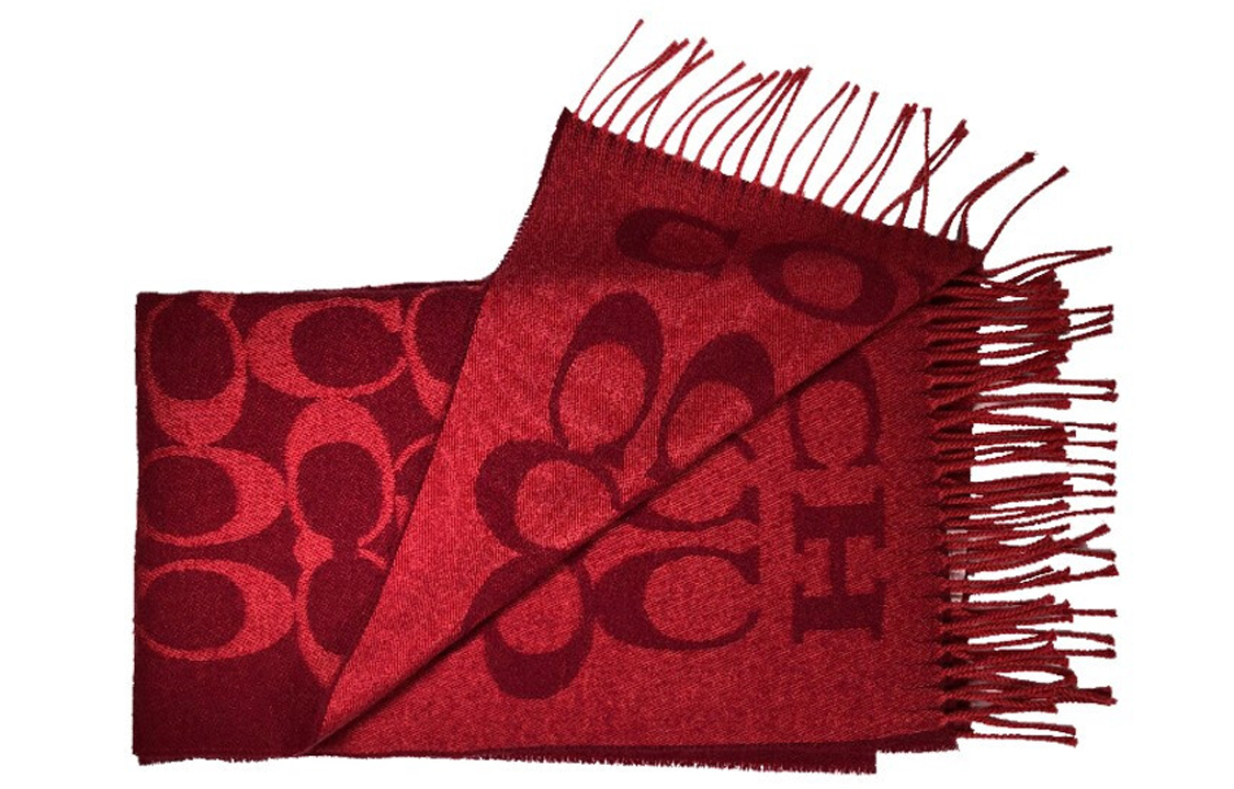 Details for COACH Signature C Syal Wol Merah dengan Rumbai Unisex F76384-F8Q