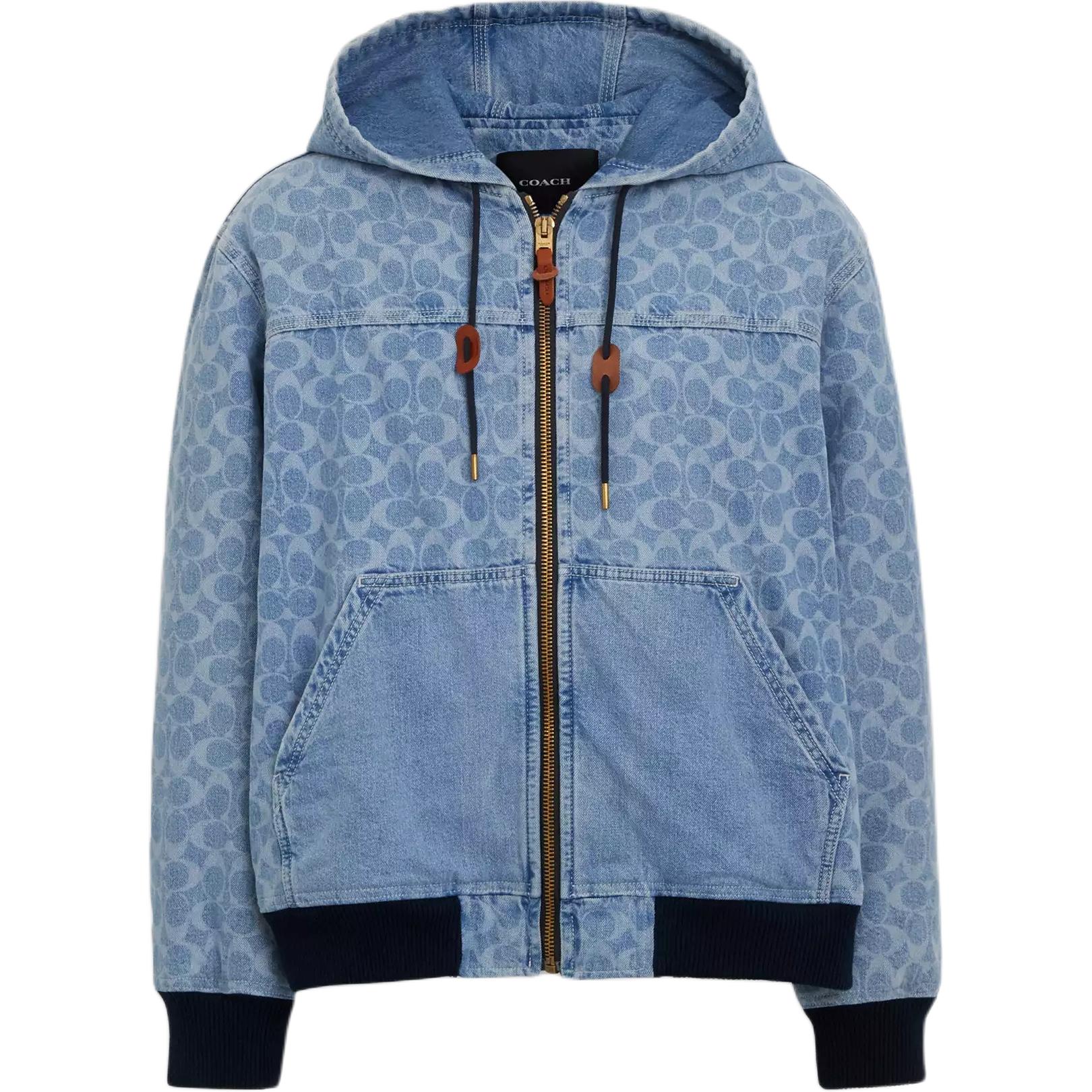 COACH Signature Denim Hooded Zip-Up Jacket Blue CQ880-P9J