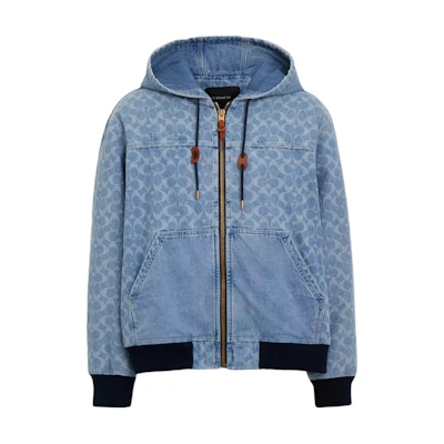 COACH Signature Denim Hooded Zip-Up Jacket Blue CQ880-P9J