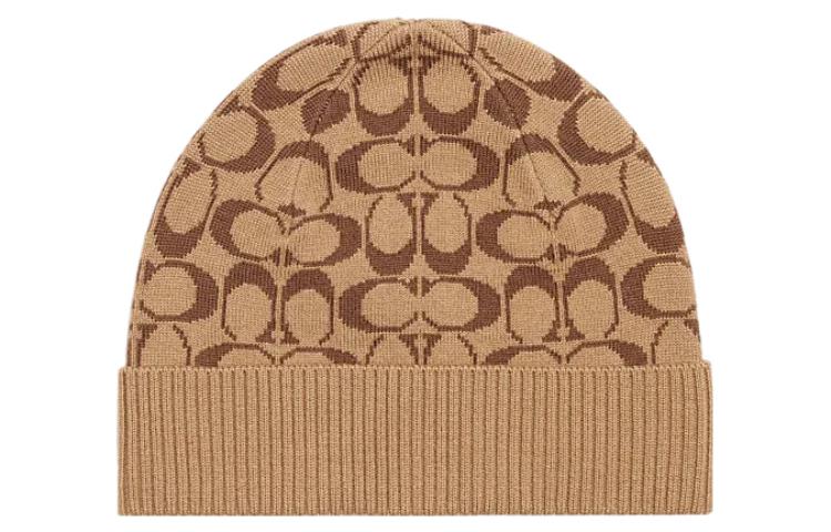 COACH Signature Knit Lambswool Beanie Unisex Couple Style - Khaki CK708-KHA
