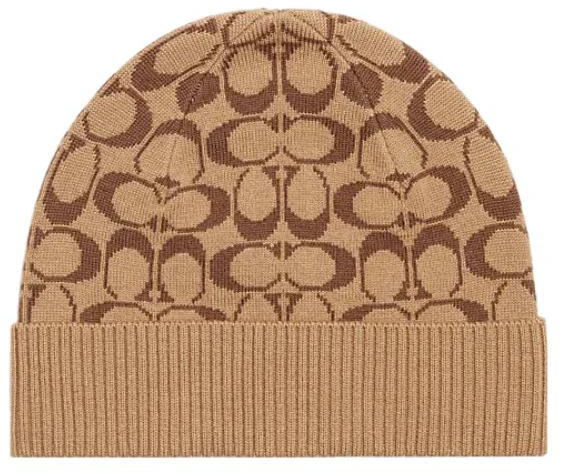 coach-signature-knit-lambswool-beanie-unisex-couple-style-khaki-ck-708-kha