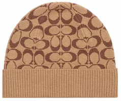 COACH Signature Knit Lambswool Beanie Unisex Couple Style - Khaki CK708-KHA COACH Signature Knit Lambswool Beanie Unisex Couple Style - Khaki CK708-KHA