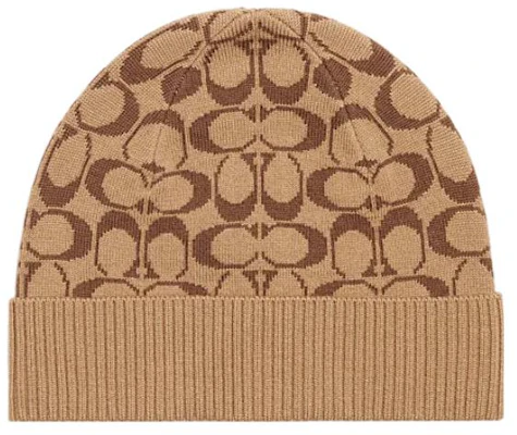 COACH Signature Knit Lambswool Beanie Unisex Couple Style - Khaki CK708-KHA Buy COACH Signature Knit Lambswool Beanie Unisex Couple Style - Khaki CK708-KHA