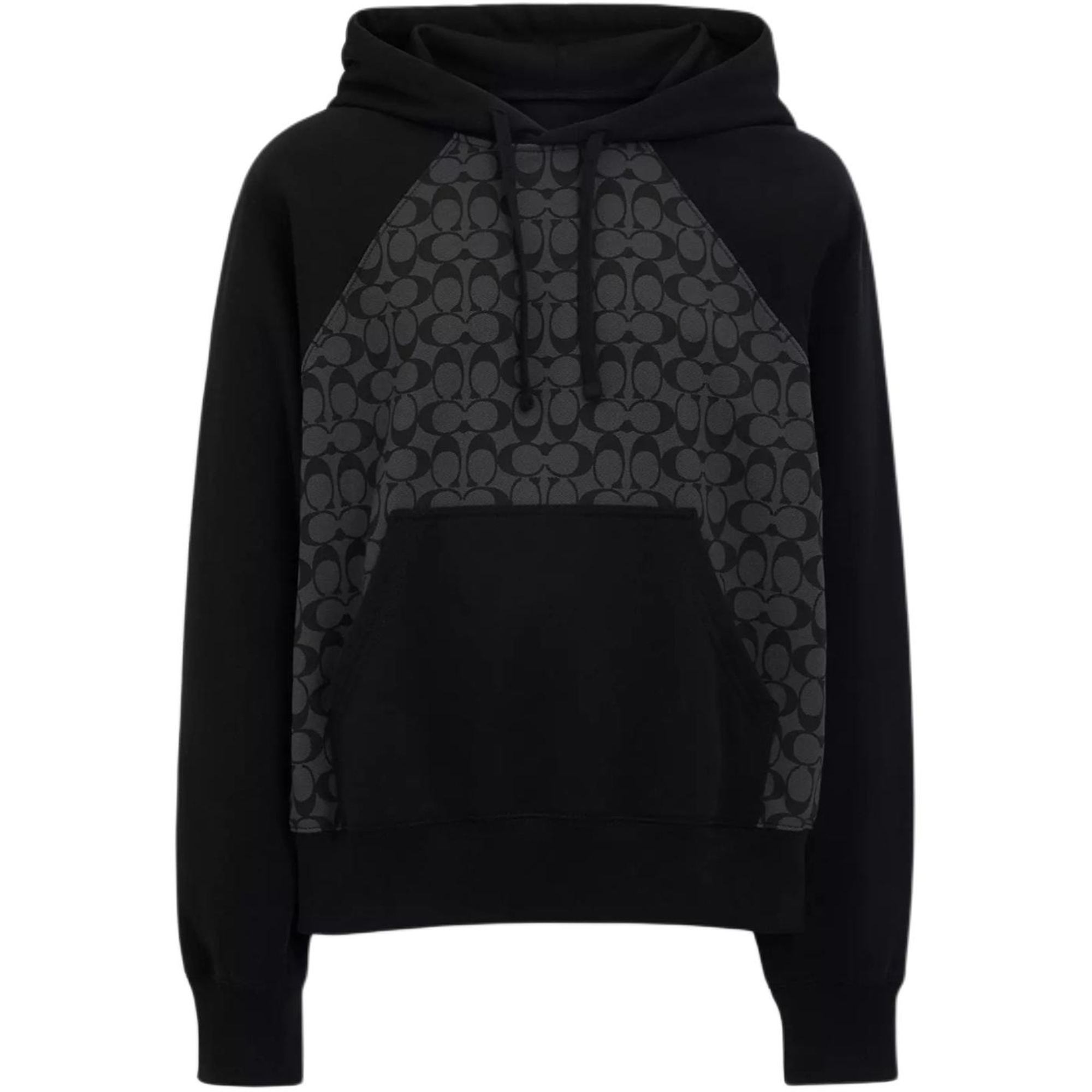 COACH Signature Logo Print Black Hoodie  Long-Sleeve Pullover. CO826-R8E