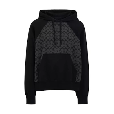 COACH Signature Logo Print Black Hoodie Long-Sleeve Pullover. CO826-R8E