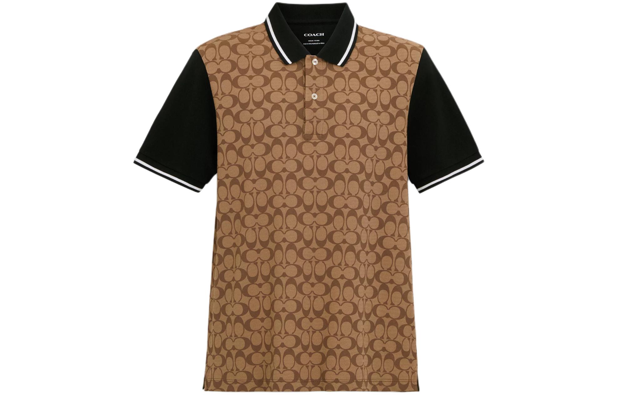 COACH Signature Logo Print Short Sleeve Polo Shirt in Khaki. CO816-OFZ