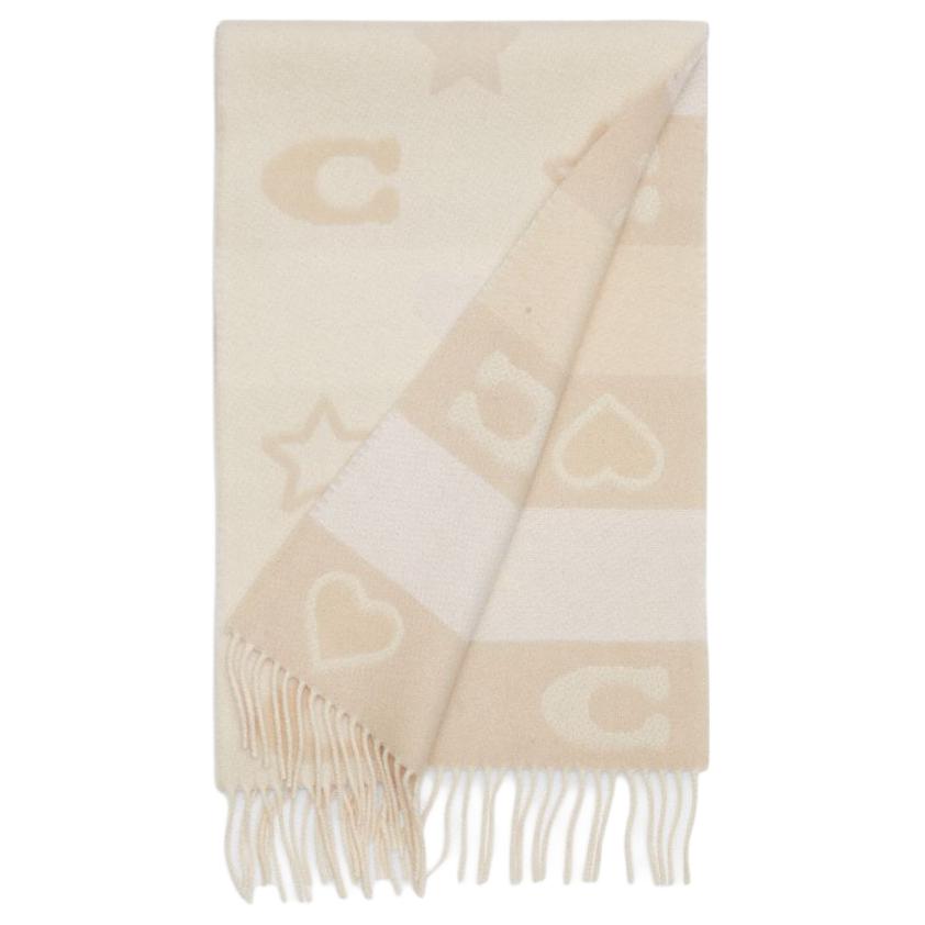 COACH Signature Print Wool Scarf Unisex Couple Style Beige. CU810-CHK
