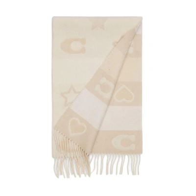 COACH Signature Print Wool Scarf Unisex Couple Style Beige. CU810-CHK