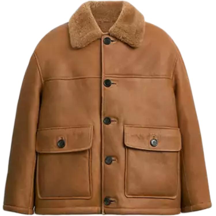 COACH Solid Brown Button-Up Long-Sleeve Jacket CU444-BIC