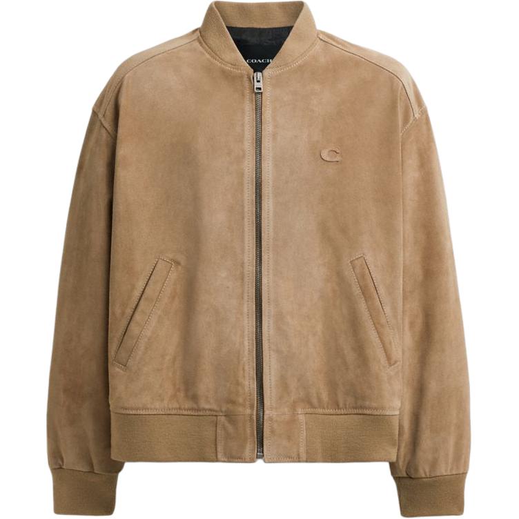 COACH Solid Color Baseball Collar Zip Jacket Khaki CS216-BEI