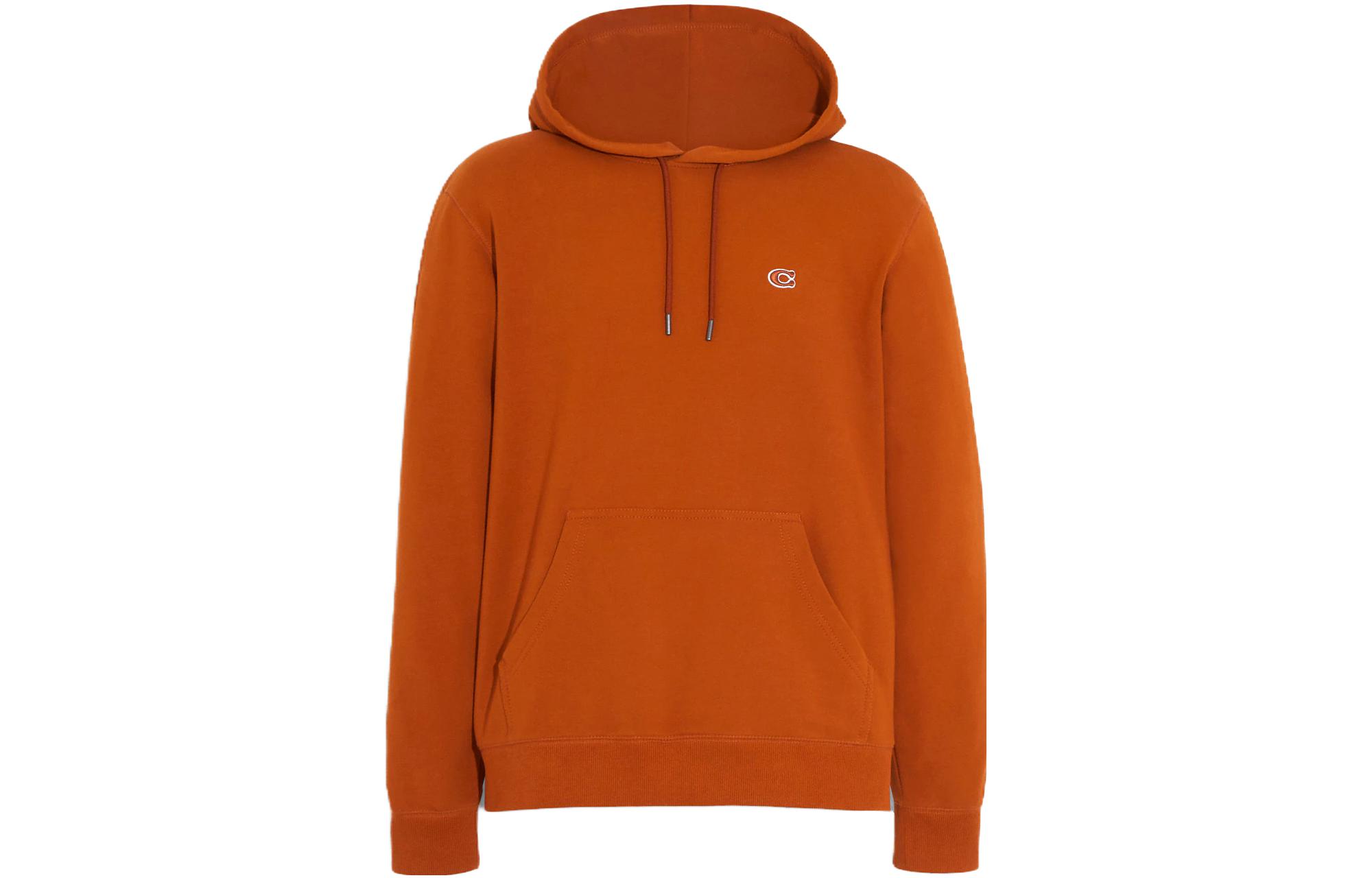 COACH Solid Color Logo Embroidered Hoodie Rust Red - Fashion C6376-RUS
