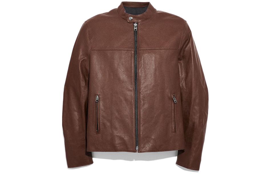 COACH Solid Color Zip-Up Jacket Brown F33779-N2X