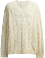 COACH Solid Logo Embroidered Cable Knit V-Neck Sweater Unisex Ivory. CP972-VT5 COACH Solid Logo Embroidered Cable Knit V-Neck Sweater Unisex Ivory. CP972-VT5