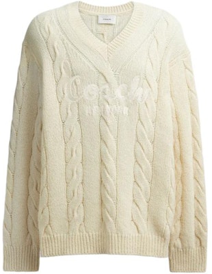 COACH标志刺绣针织V领毛衣男女同款象牙色。 CP972-VT5 Buy COACH标志刺绣针织V领毛衣男女同款象牙色。 CP972-VT5