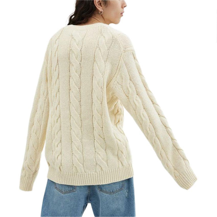 Shop COACH标志刺绣针织V领毛衣男女同款象牙色。 CP972-VT5