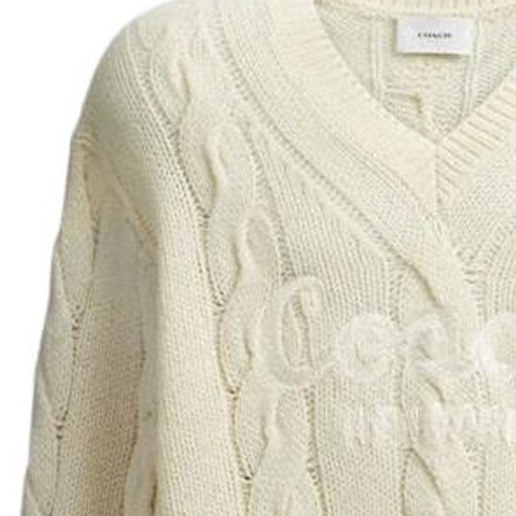 Sizing COACH标志刺绣针织V领毛衣男女同款象牙色。 CP972-VT5