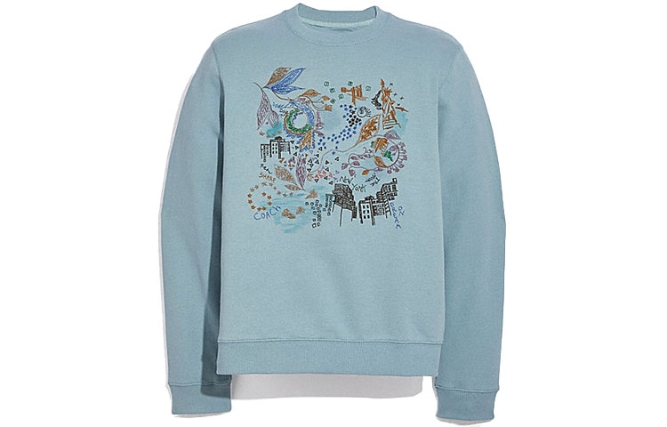 COACH SS21 Hand-Painted Sweatshirt Pastel Blue C3712-POW