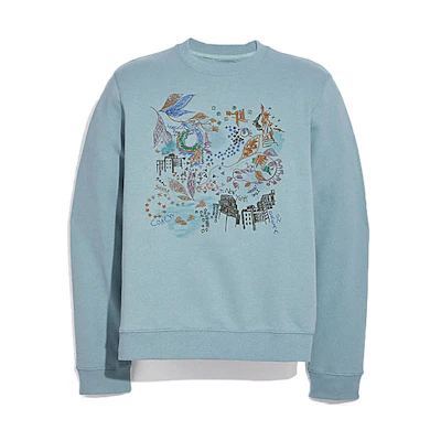 COACH SS21 Hand-Painted Sweatshirt Pastel Blue C3712-POW