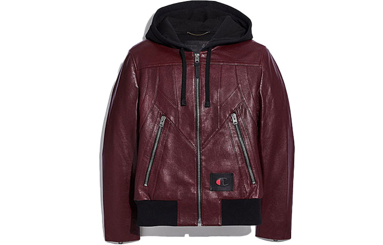 COACH SS21 Leather Hoodie Jacket Maroon 5916-BUR