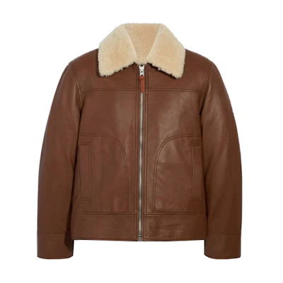 COACH SS21 Shearling Collar Leather Loose Jacket for Men 3072-TOB
