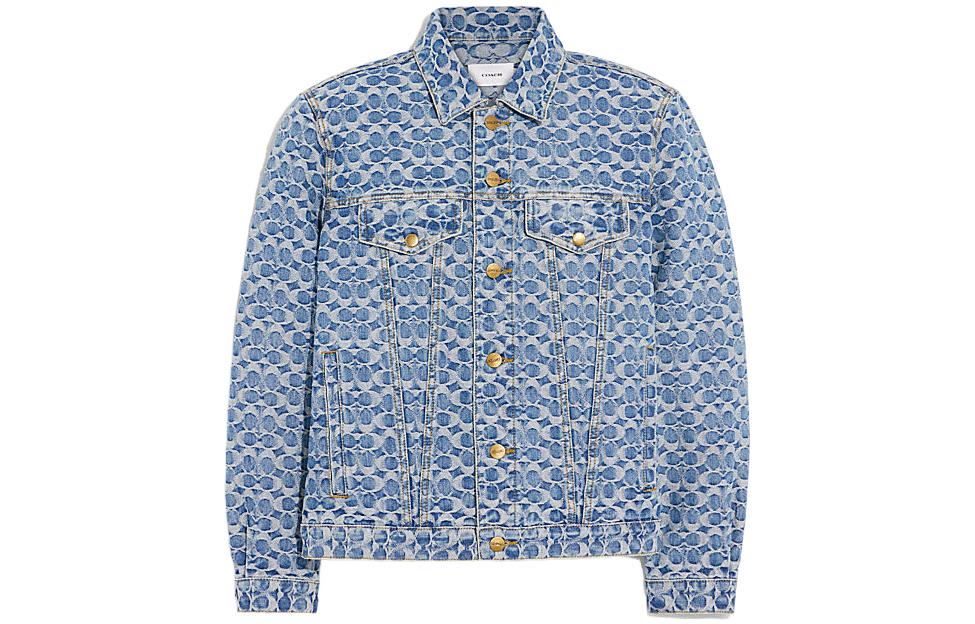 COACH SS22  All-Over Print Denim Jacket Blue Long-Sleeve Button-Down C9198-NIM