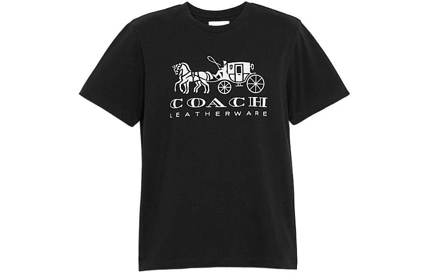 COACH SS22  Black Carriage Print Straight-Cut T-Shirt. C9114-BLK