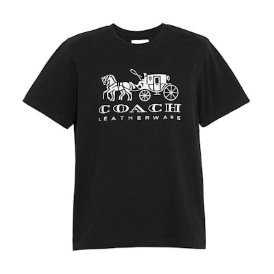 COACH SS22 Black Carriage Print Straight-Cut T-Shirt. C9114-BLK